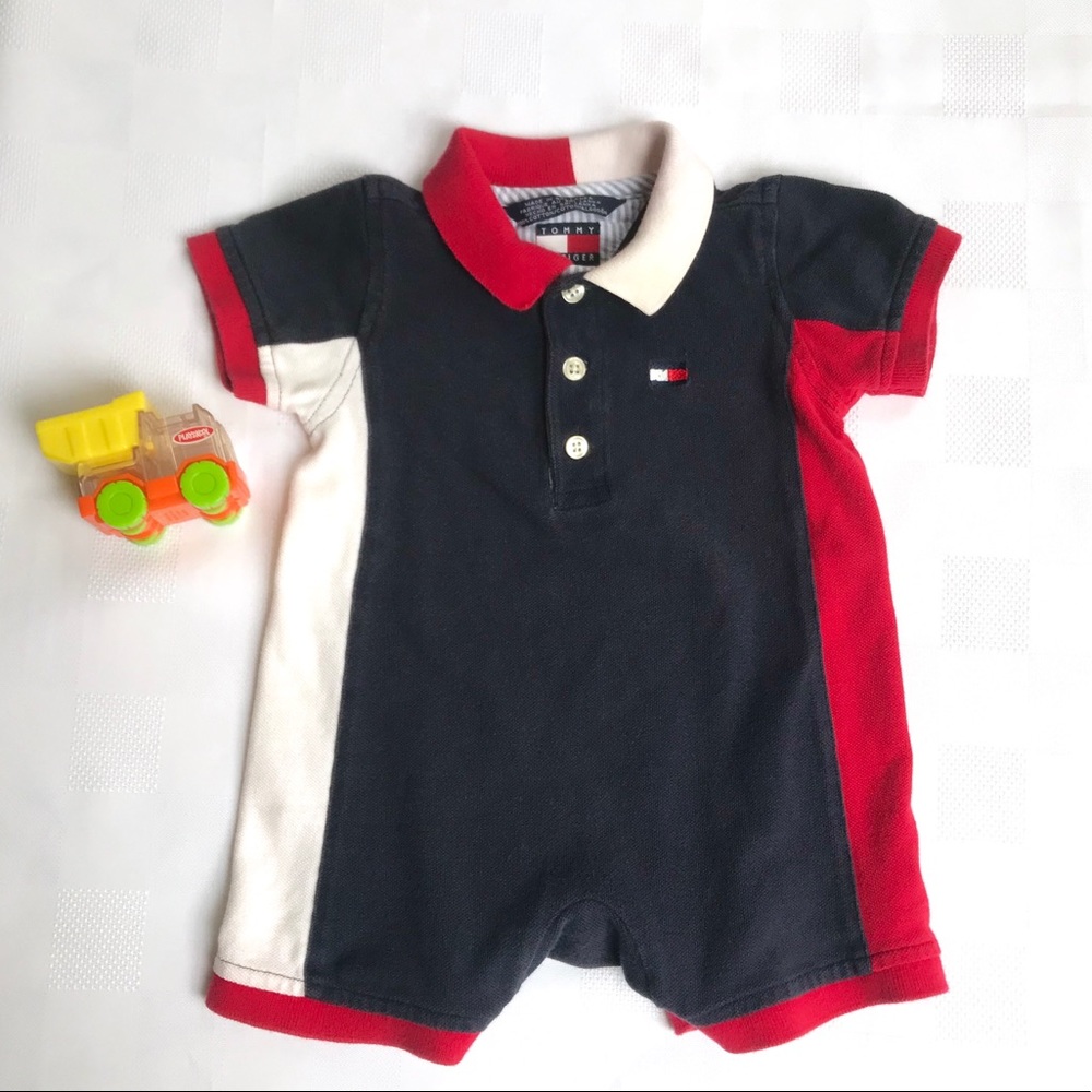 Tommy Hilfiger Baby Onesie One Piece Red White & Blue Short Sleeve Romper Shorts